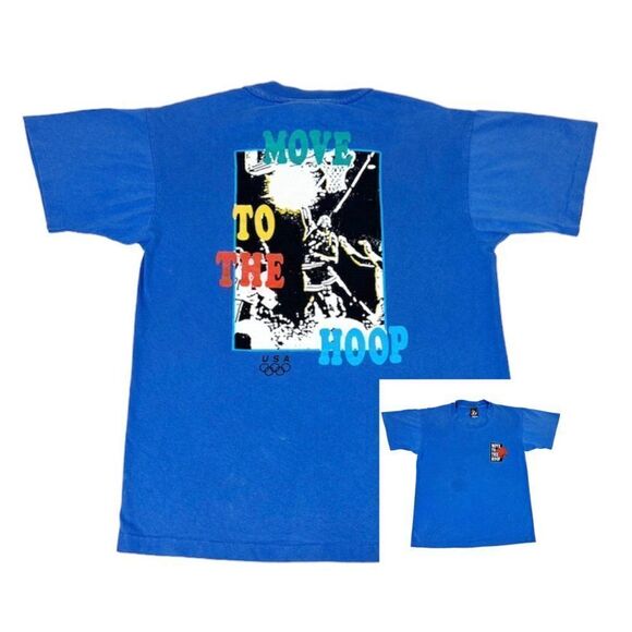 Vintage 90s USA Olympic T-Shirt Blue Small Basketball Sports Single Stich - Picture 1 of 11